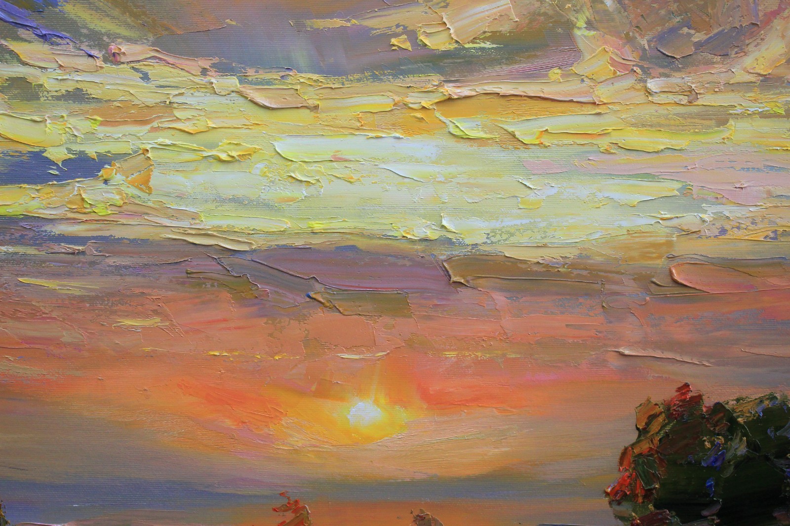 Sunset landscape IMPRESSIONISM original artwork Oil on canvas by A Onipchenko