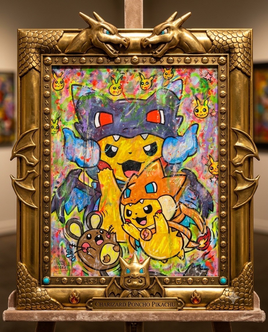 WILL STREET original painting 24×30/ Pokémon Pikachu charzard x poncho Art pop