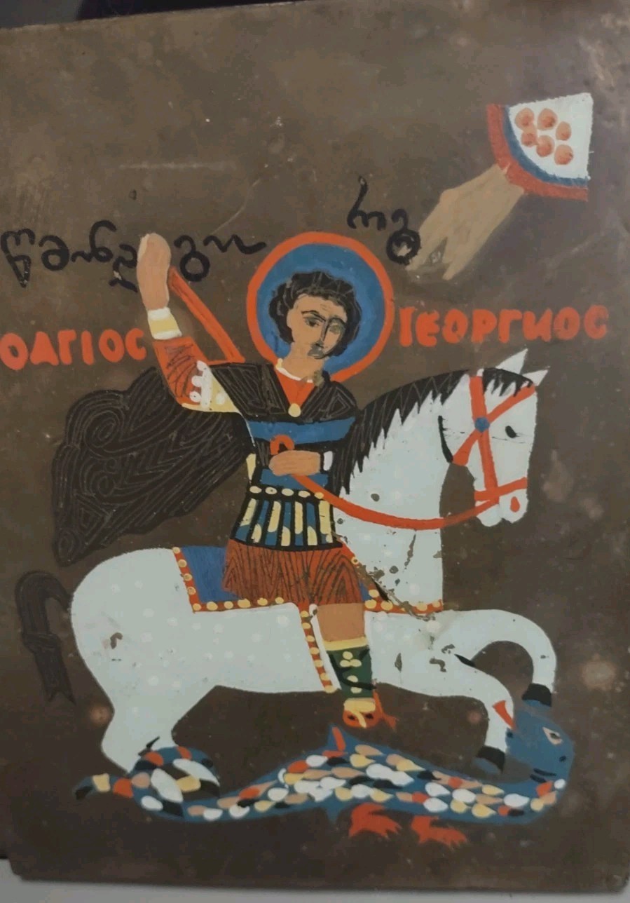 Antique Painting; Saint George and the Dragon Art Oil On Copper 1700
