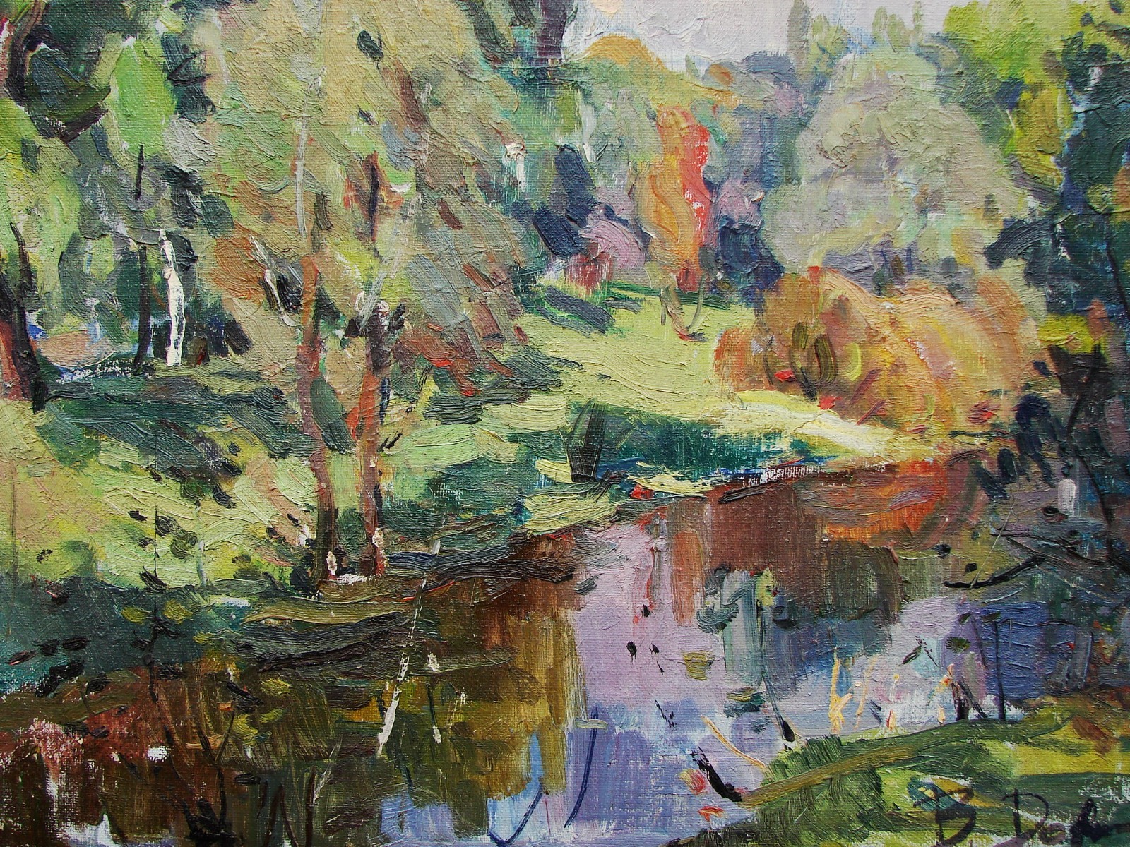Ukrainian Soviet USSR Oil Painting landscape impressionism river forest trees