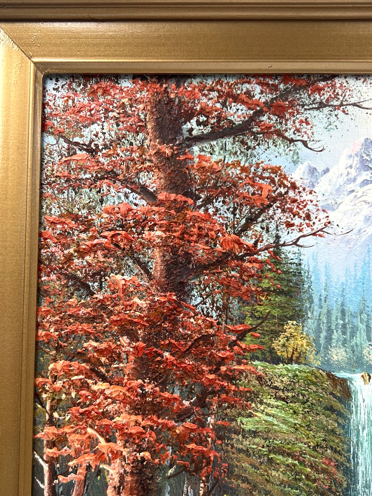 VTG Signed Framed Impressionist Oil Canvas Painting Mountain Waterfall 21½ x 17½