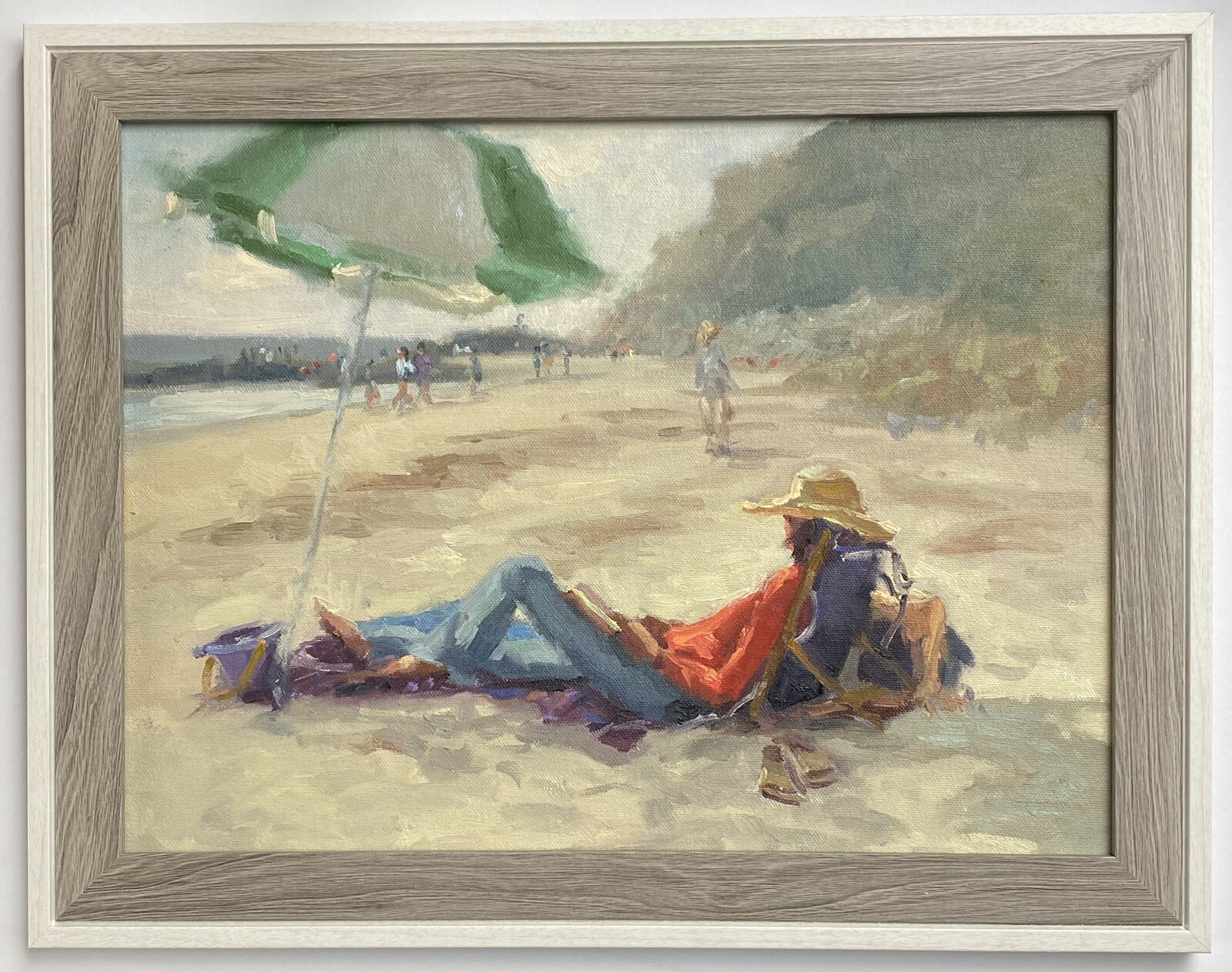 21stC Plein Air Female Figures Coastal Landscape Umbrella Impressionism Painting