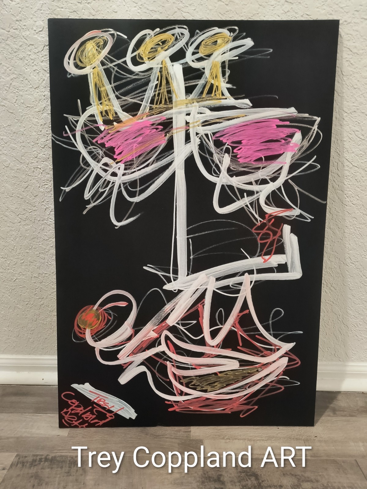 Trey Coppland, Midnight Abstract Face Acrylic Painting, 20+30 in, 2026, Signed