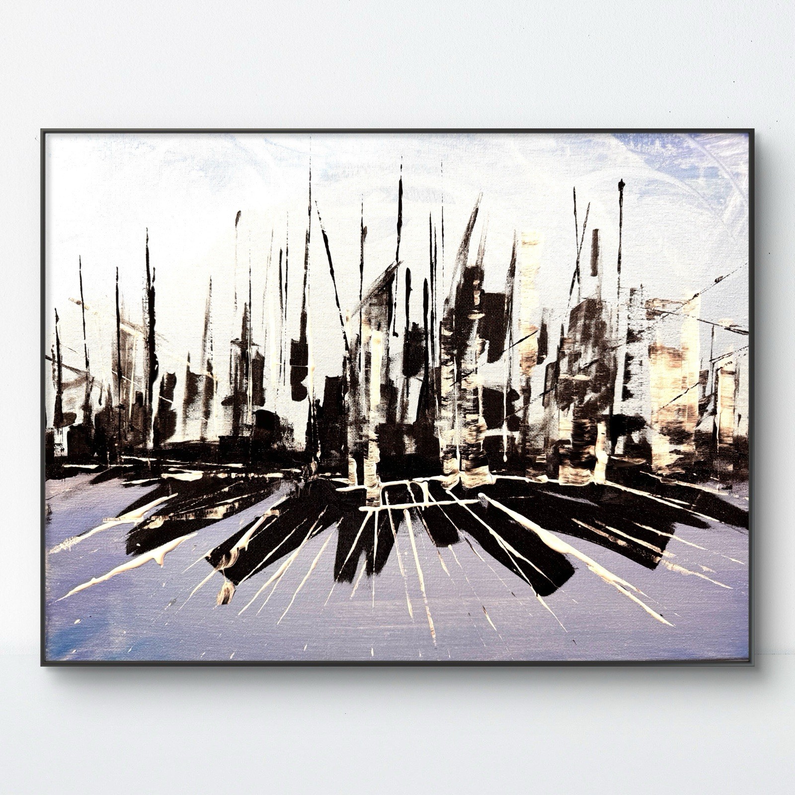 Original Fine Art 12×16 Abstract Expressionism City Skyline Signed Modern 441