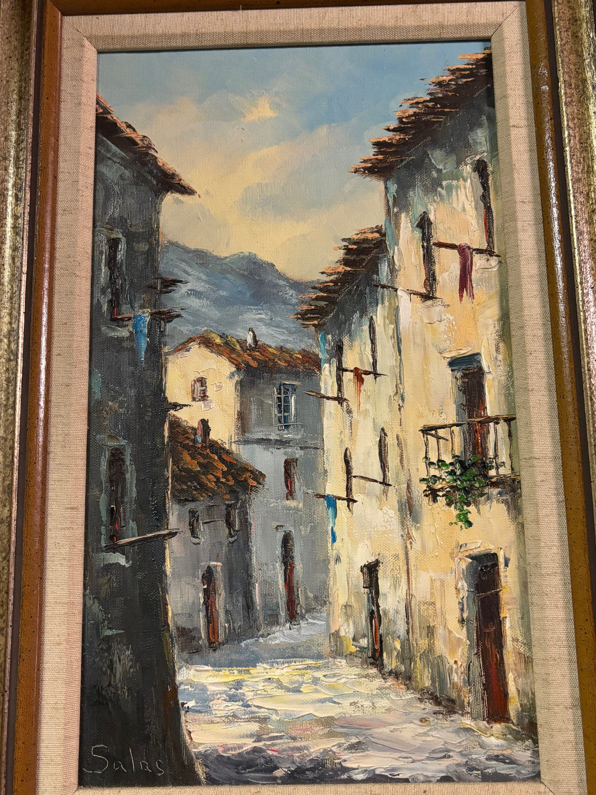 Original Oil on Canvas Mid-century 15×22 Framed reverse signed ‘Salas’