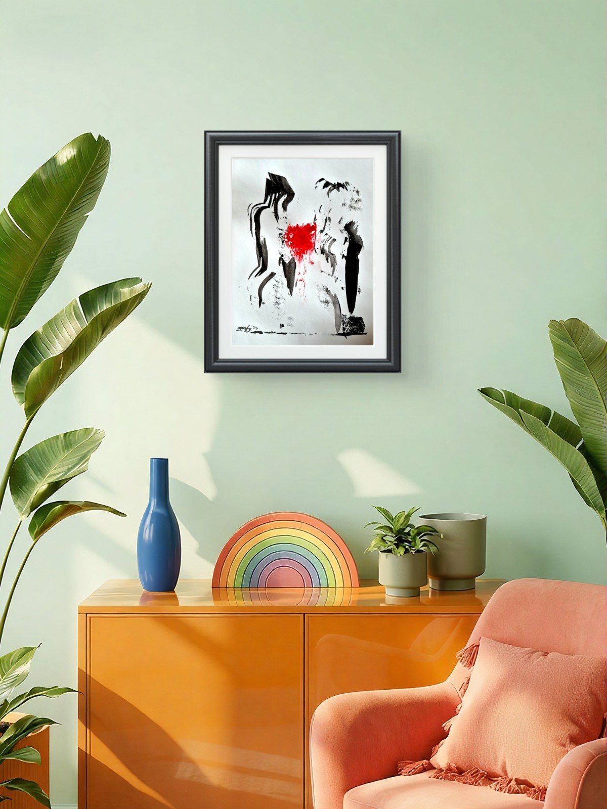 Abstract Minimalist Couple in Love Wall Art Decor 11 x 14 Acrylic on Paper P043