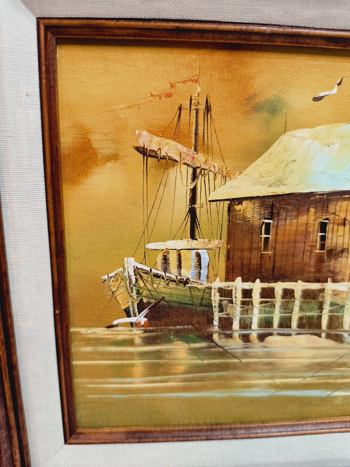 Vtg Framed Original L. Alies Marine Boat Scene Impressions Oil Painting 15 x 17