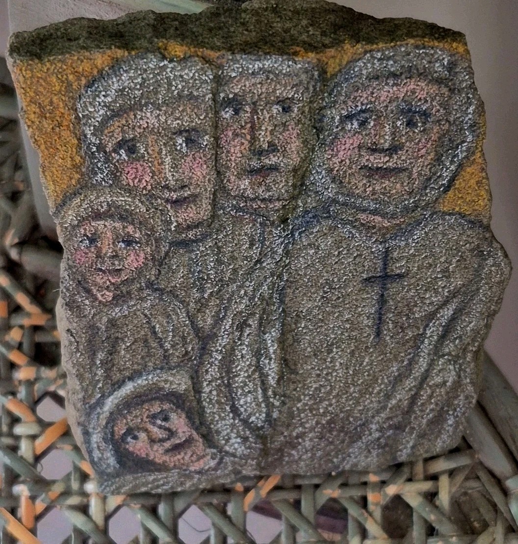 Hand Painted Rock Art ~ Five Guardian Angels ~ Cross ~ Folk Art ~ Religious