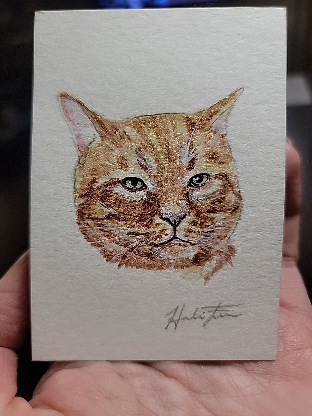 ACEO Original Watercolor Painting 2.5″ x 3.5″ Orange Tabby Kitty Pet Portrait