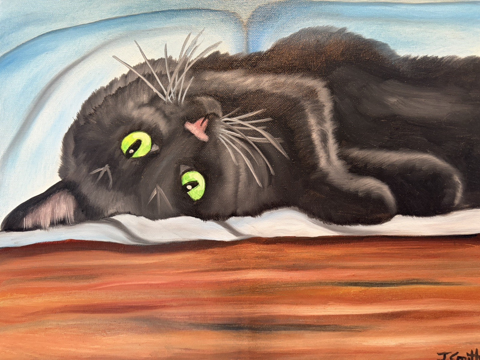 Original oil painting 11 x 14 inches beautiful colorful black cat