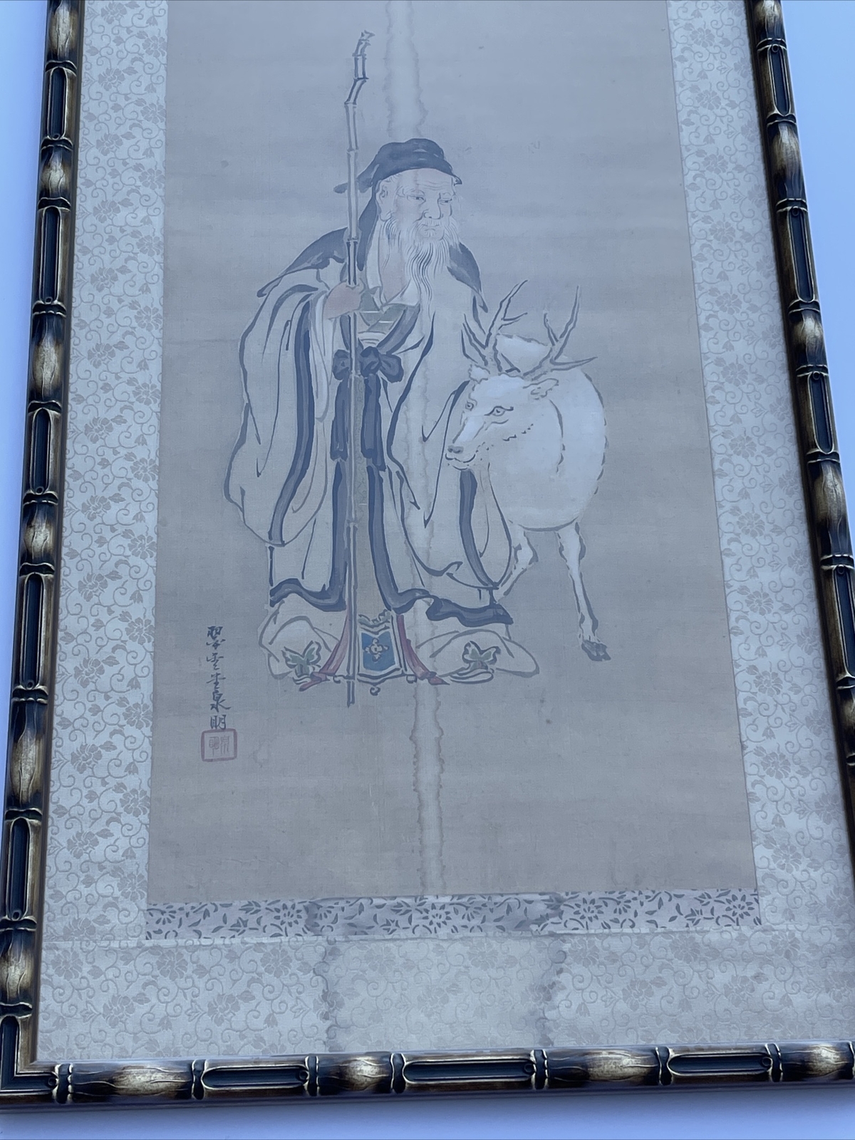 Chinese Ancestor Painting Scholar Art Scroll Art Asian Large Portrait Iconic Old