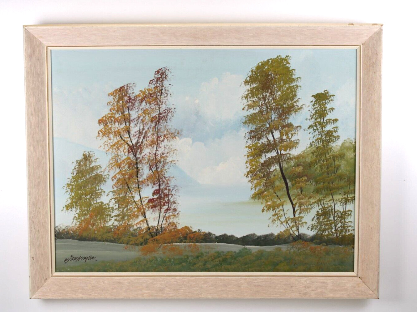 Antique Tree Lined Landscape Oil Painting Illegible Signature