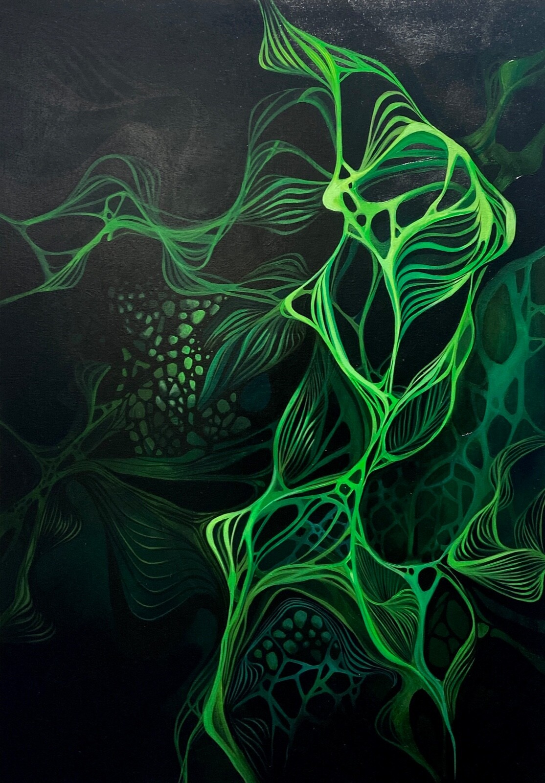 Acrylic painting Emerald Vortex: Enigmatic Green Abstraction – Earth Matrix