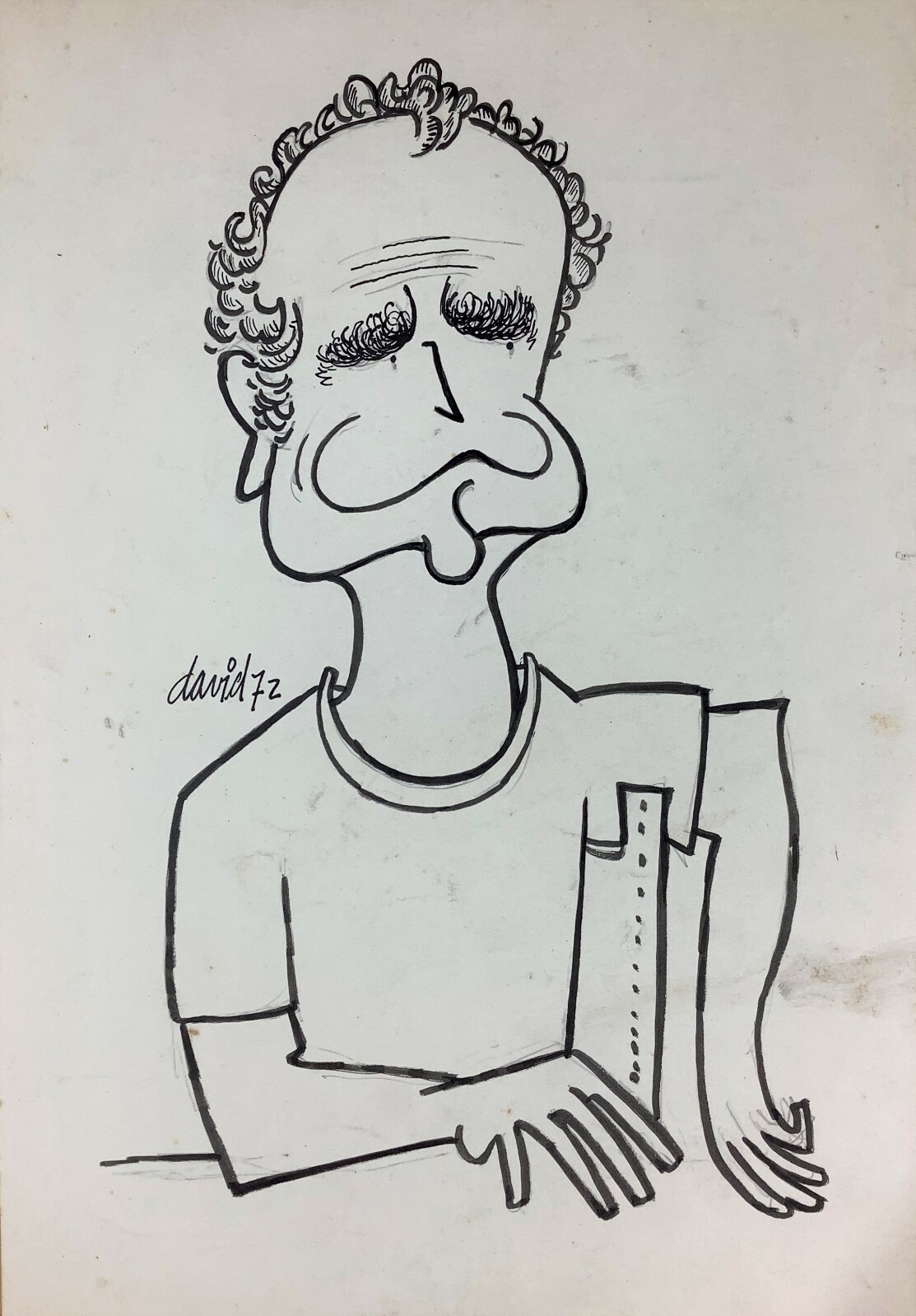 Juan David. Caricature. Untitled, 1972. Ink on cardboard. Original signed.