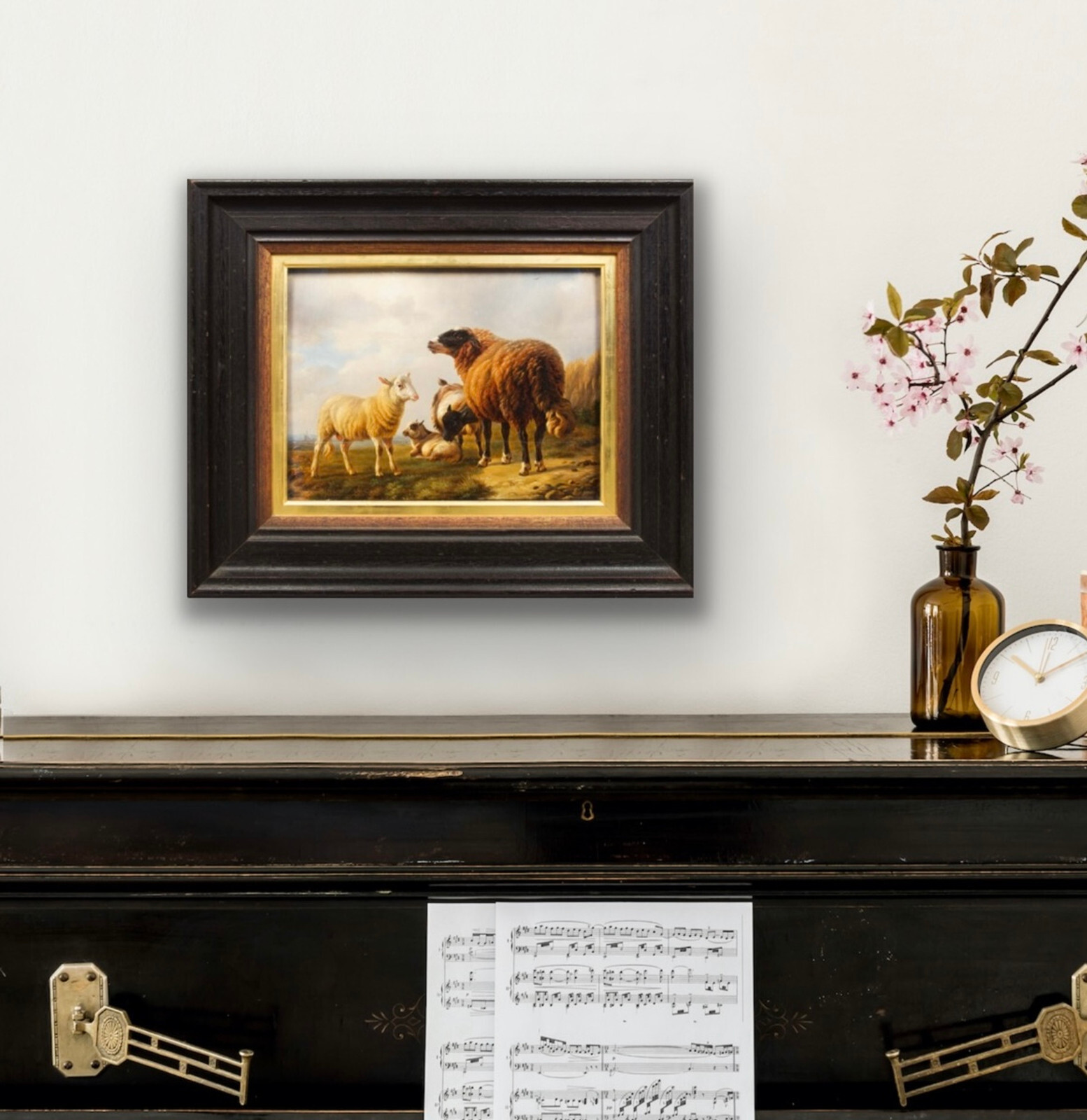 “Sheep and Goats” Belgian Oil Painting by Eugene Verboeckhoven, circa 1859
