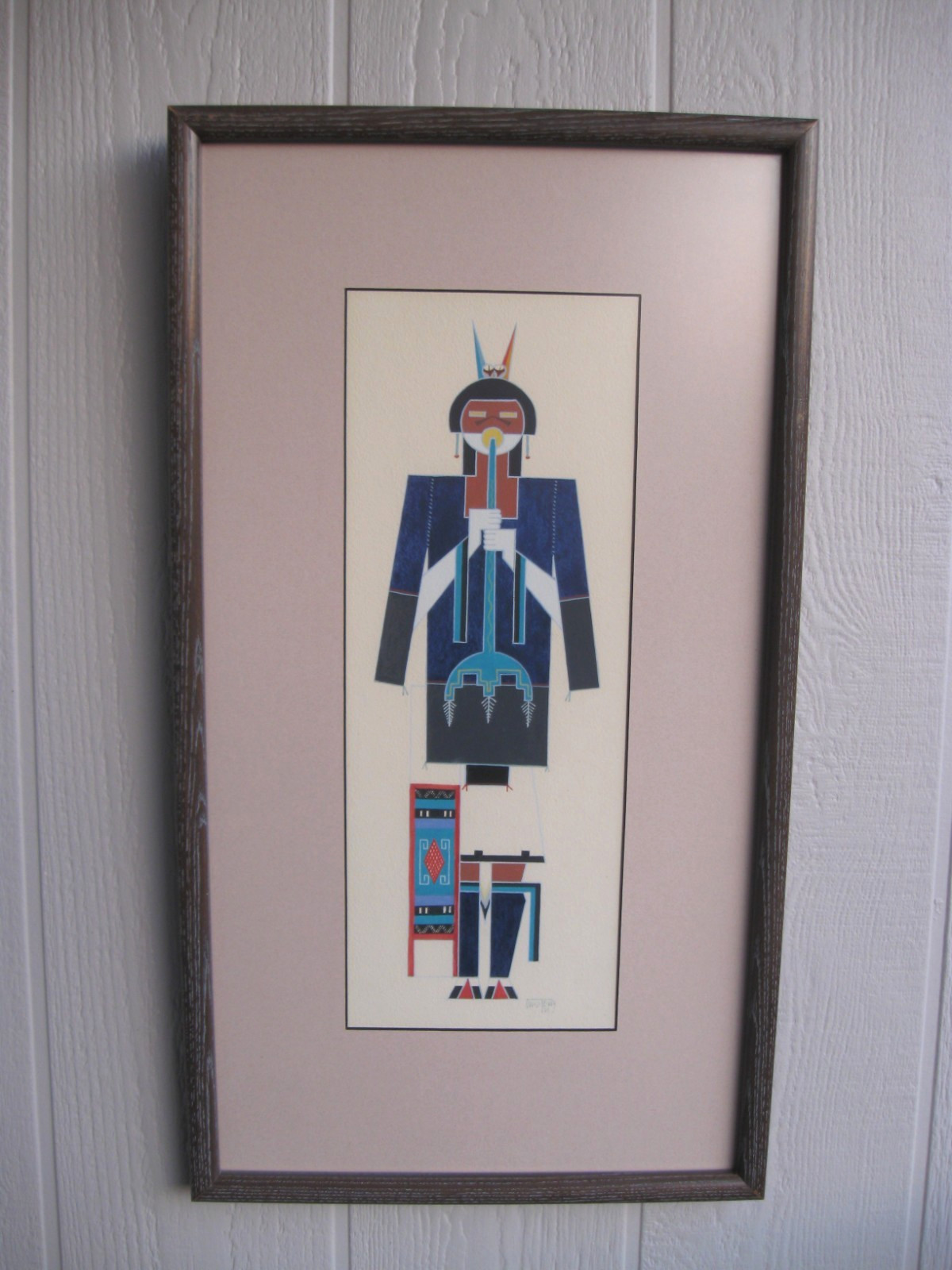 Native American Cochiti Manuel Chavez «OW U TE WA» Flute Dancer painting 1964