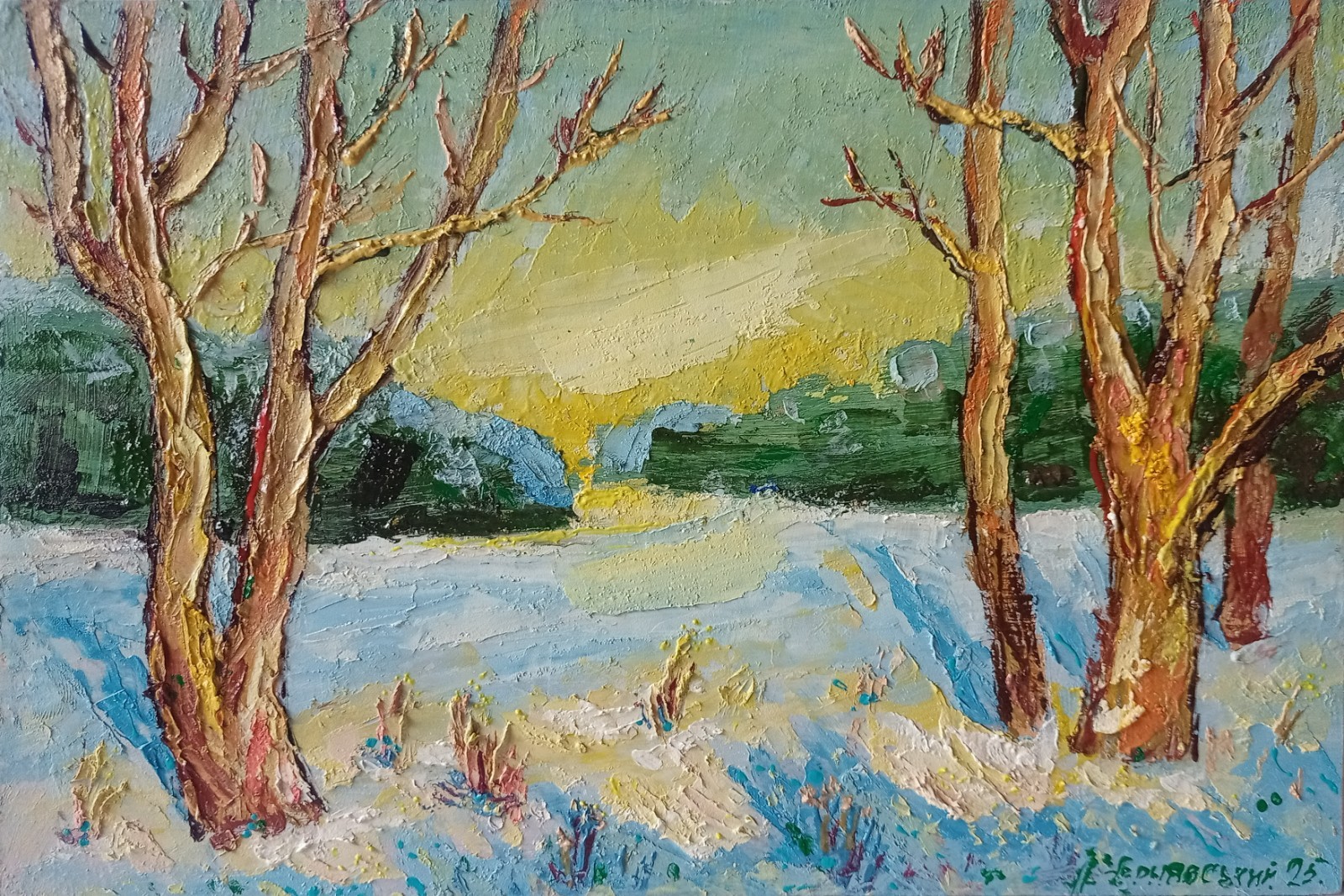 Winter Impasto Painting Original Art Impression Oil Painting 7.8 x 11.8 in
