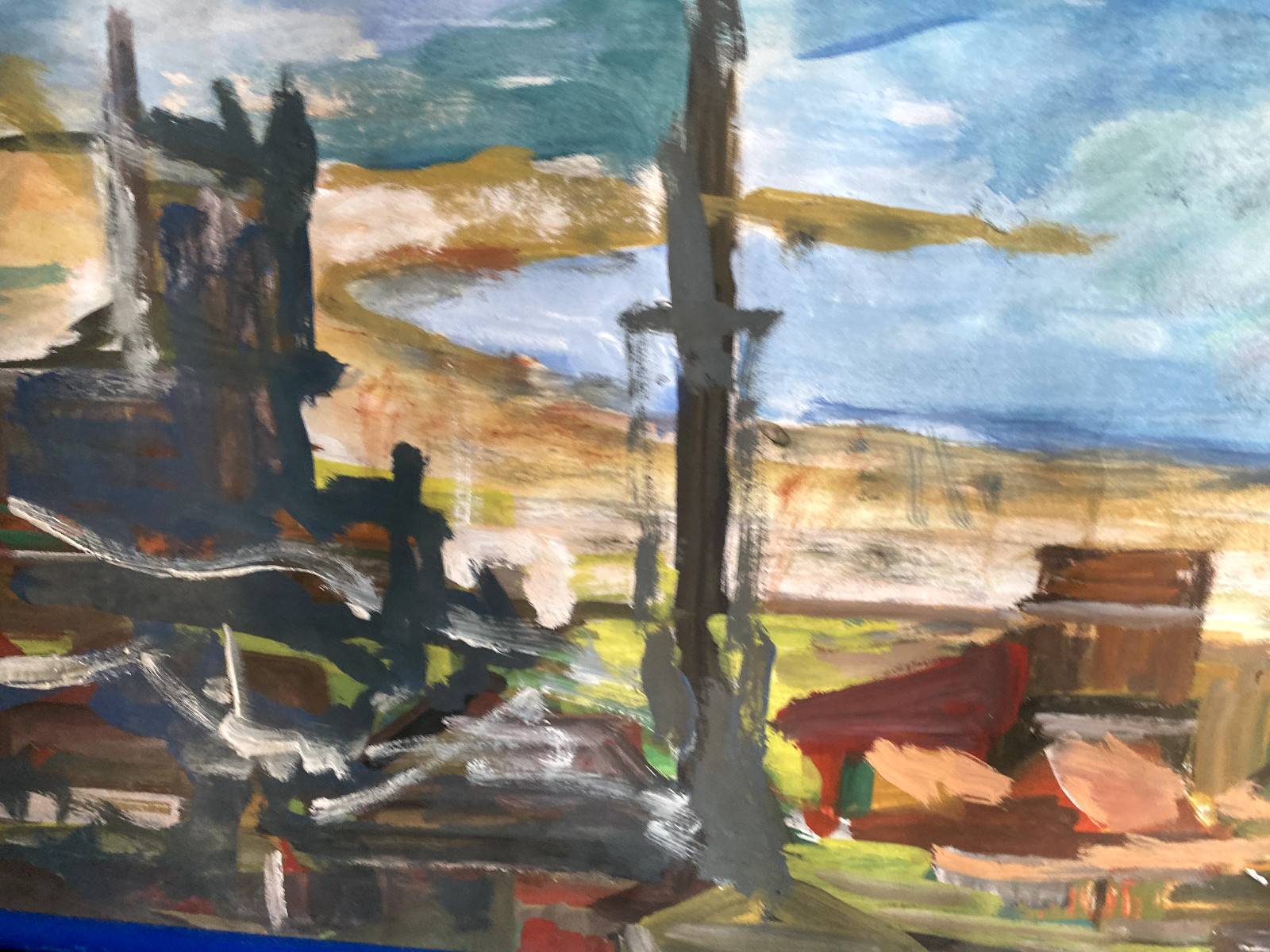 ::SEASIDE TOWN COAST °MOUNTAIN EXPRESSIONIST WATERS °INDISTINCTLY SIGNED