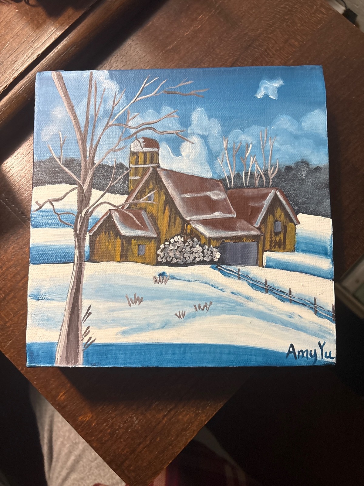8 x 8 Original Acrylic Painting on Canvas Board…….»Sunny Winter Day»