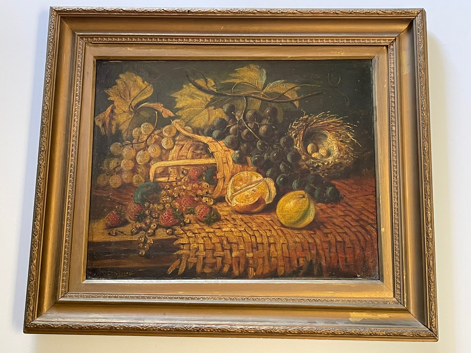 Oil Painting Antique Still Life Birds Nest Fruit Masterful 19th Century Listed