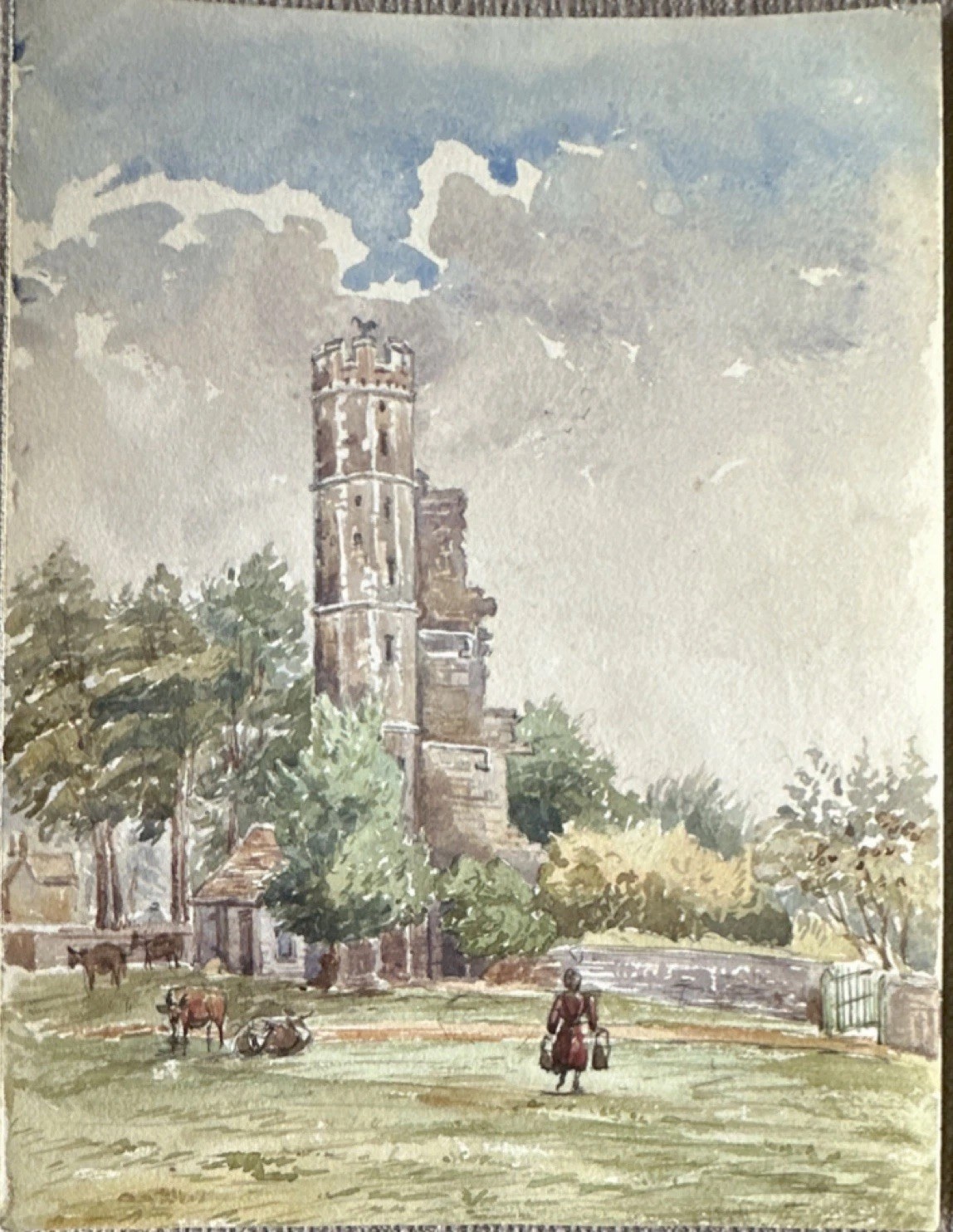 Original Watercolor Warblington Castle Painting Paper Unframed 9.5” x 7”