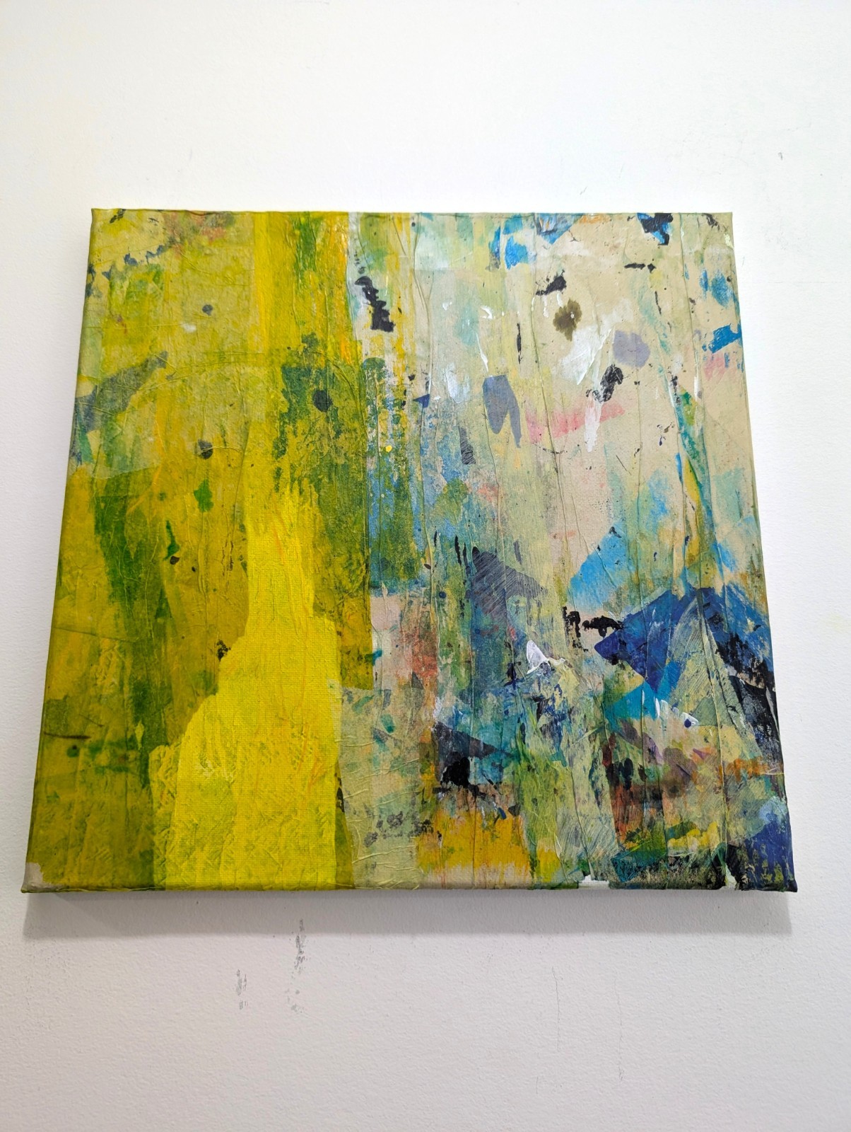 Original Painting Acrylic Collage on 12×12 Inch Canvas. ‘City Skin’