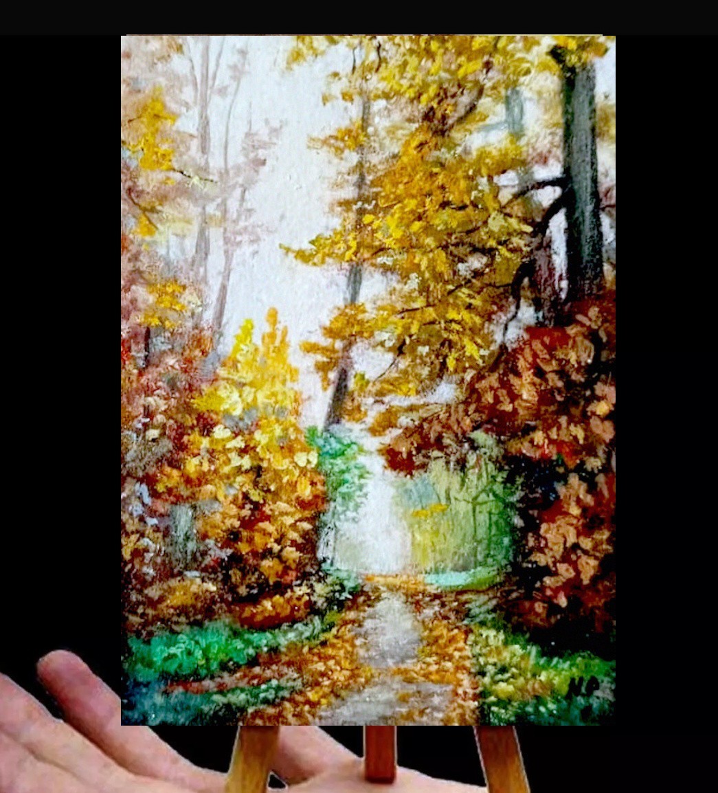 Original Autumn ACEO Fall leaves trees oil painting signed