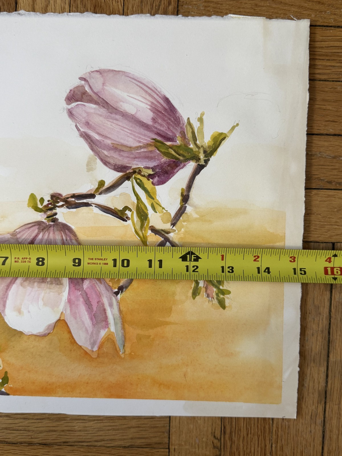 Vintage Watercolor Painting Floral Pink Magnolia Flowers Botanical 11 x 15 OOAK