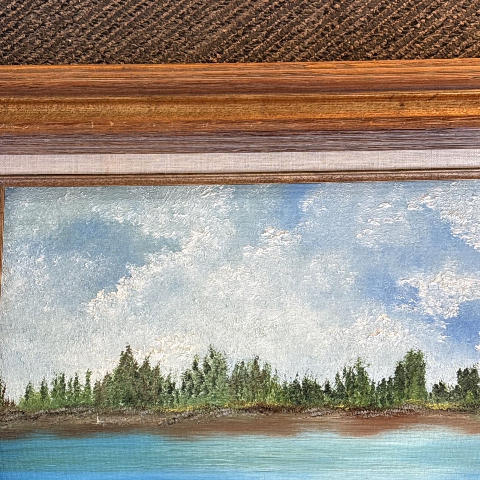 Vintage Framed Beach Landscape Painting Art Coastal Crane Fishing Wall Decor