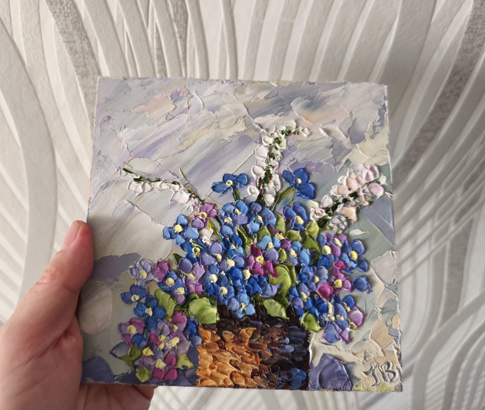 Forget‑Me‑Not Oil Painting Original on Panel 6×6 in Floral Art Signed Artwork