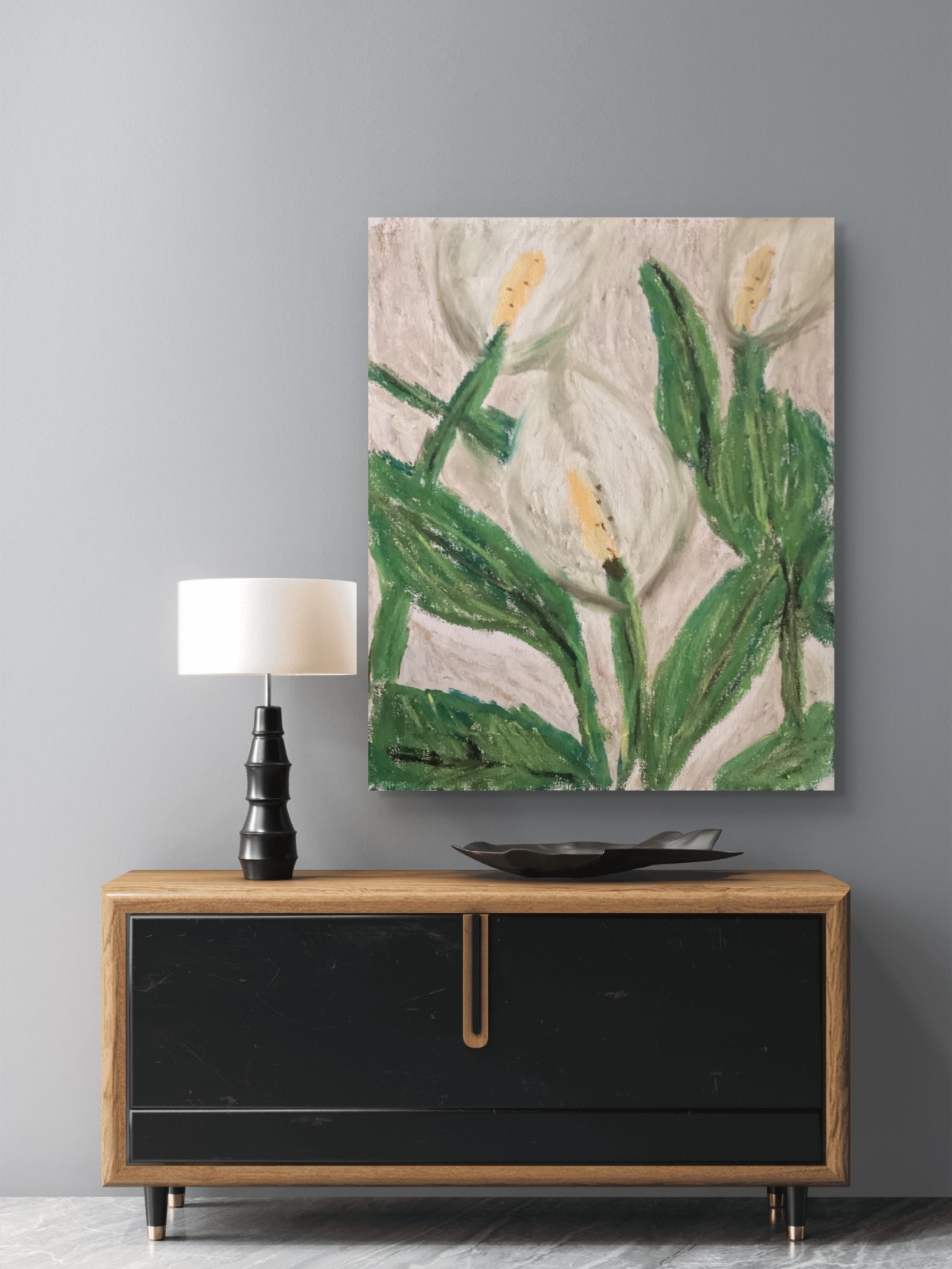 Textured Abstract Calla Lilies Spring White Flowers Canvas Art Original 11×14