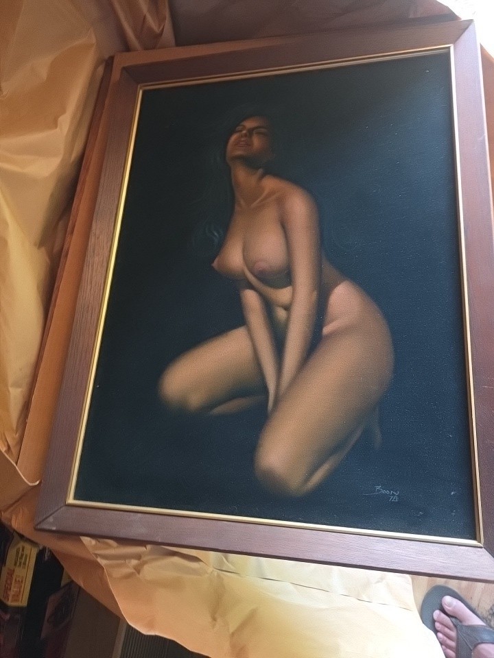 Vintage Black Velvet Felt Painting Woman