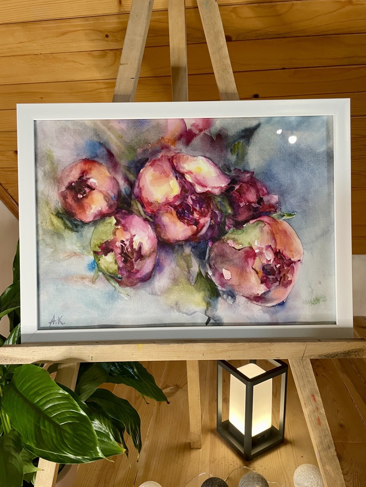 Original Watercolor Painting, Pink Floral Artwork, Peony Bouquet, A3 Size