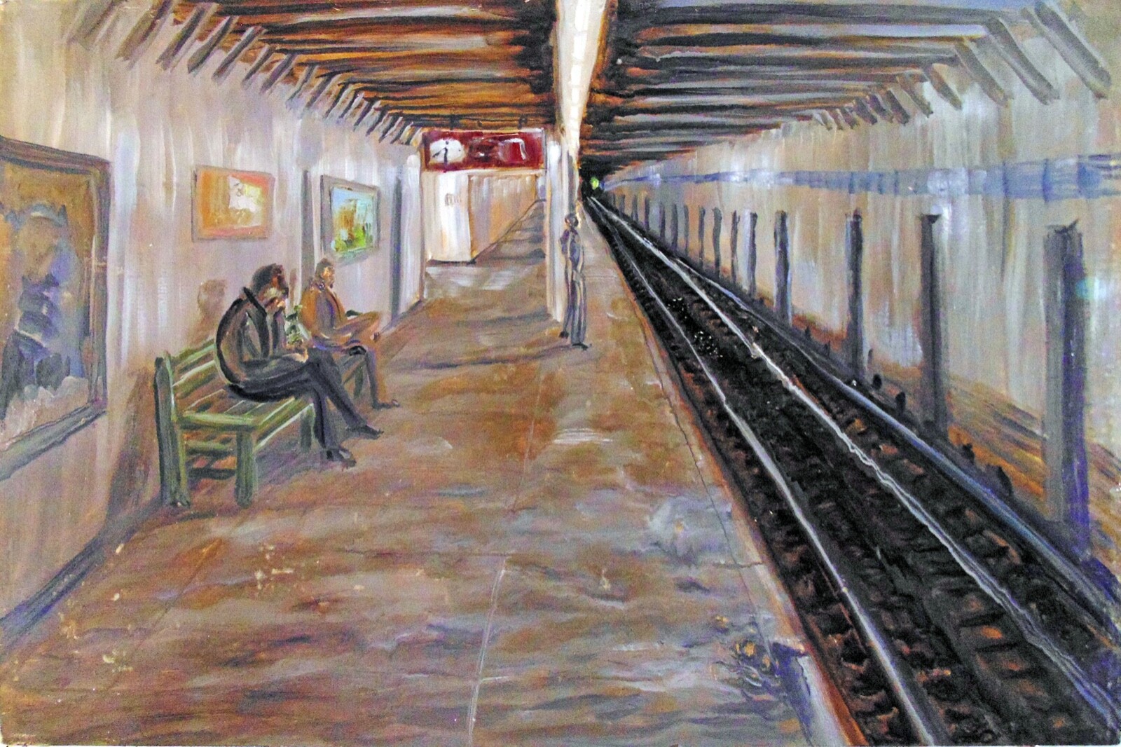 WAITING FOR THE F TRAIN Arthur Robins Original Oil NYC SUBWAY Cityscape NewYork