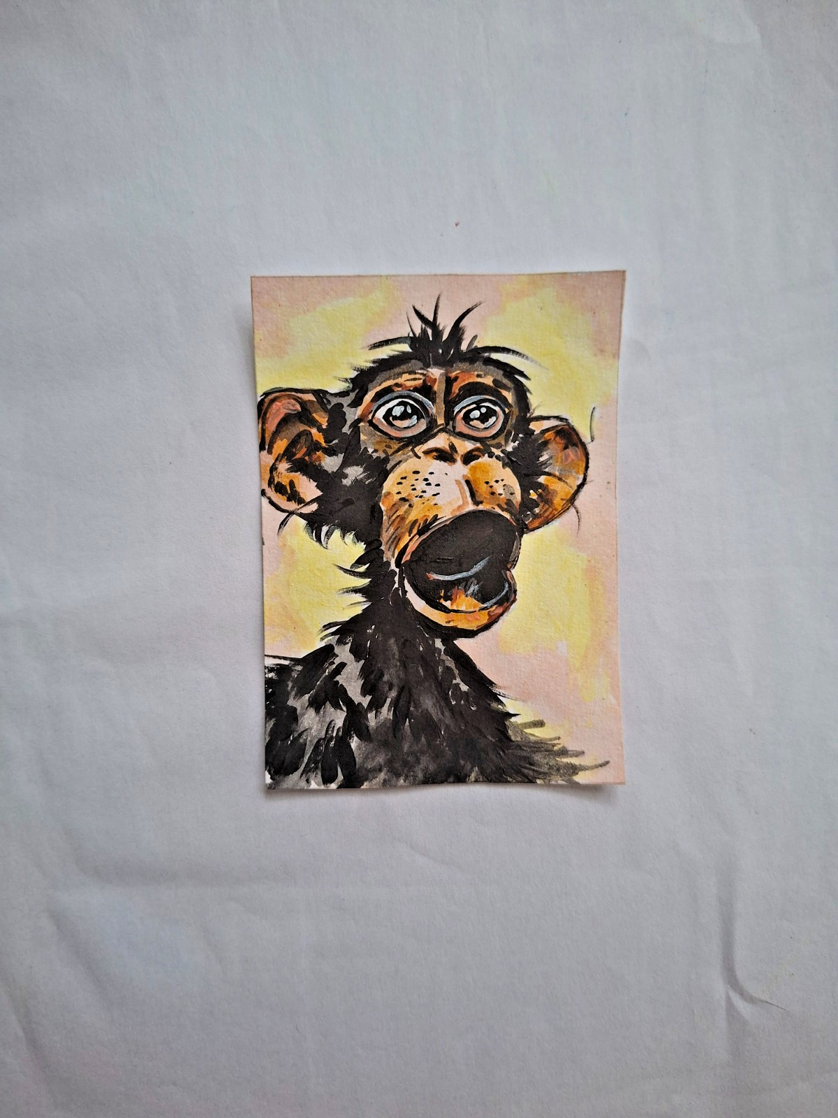 ACEO Art Card Monkey modern Painting Miniature Ooak Acrylic Original