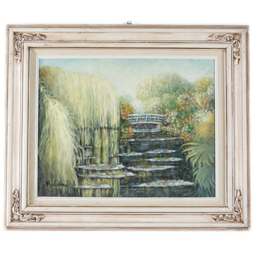 «Monet’s Garden #1″ By Anthony Sidoni 2003 Signed Oil Painting 15 3/4″x18 3/4»