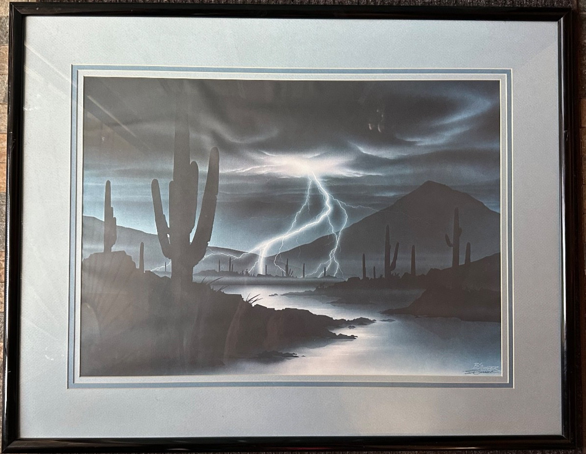 B. Schader Blue Desert Landscape «Lightning Over the Desert» Lithograph 30×37