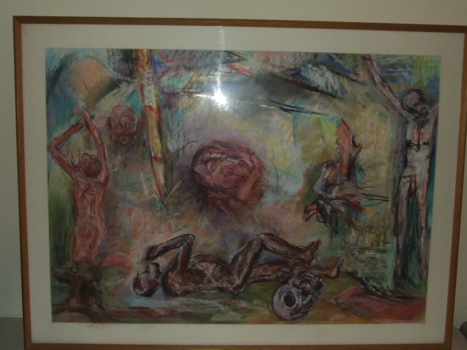 Huge Tortured Souls Framed Signed Pastel Painting by Listed Artist Suzanne Hodes