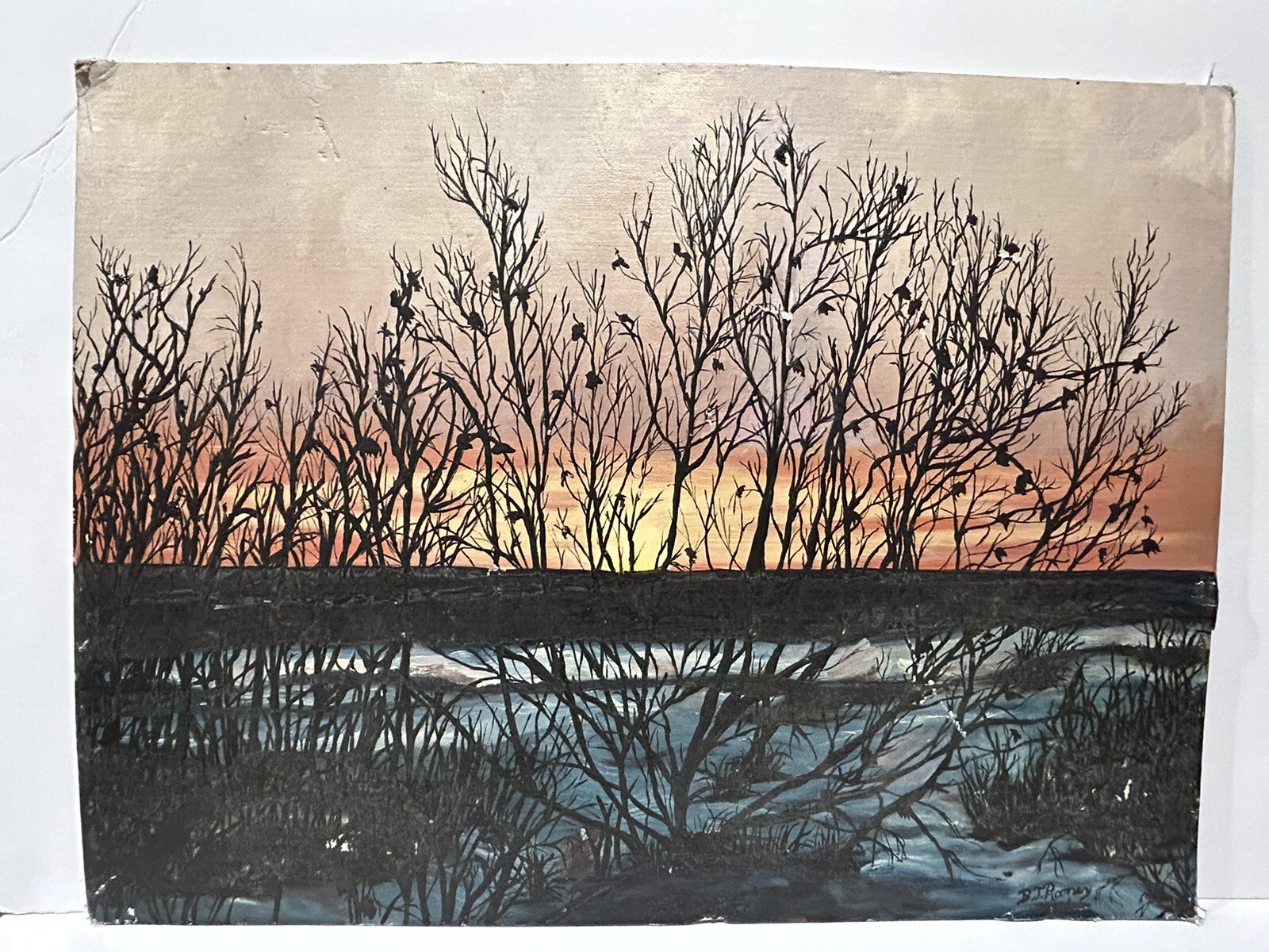 Vintage Alaska Landscape Original Painting Art Sunset In Cordova