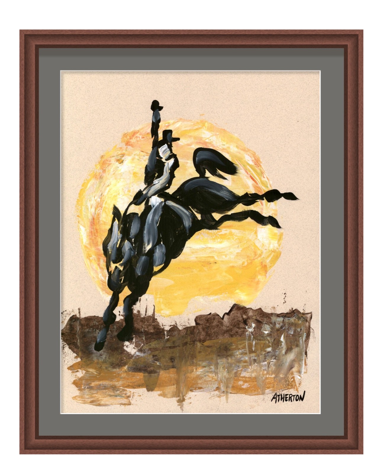 Atherton 9×12 Original Western horse Cowboy Painting «Rough Rider 6» signed