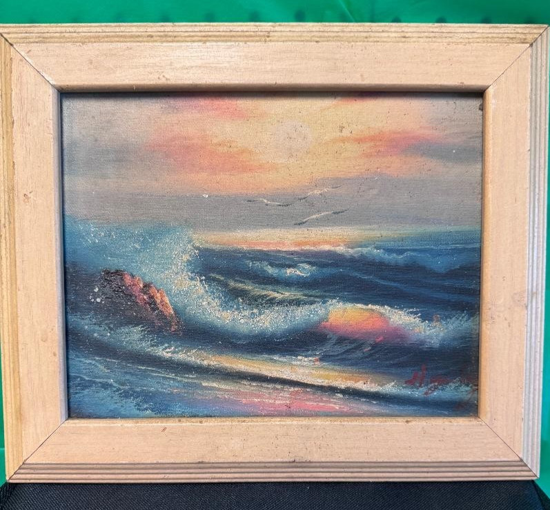 H.GAILEY ORIGINAL OIL ON CANVAS SEASCAPE WAVES PAINTING 9 x 7 Ptg, 12 x 10 Frame