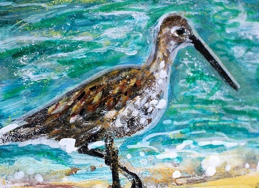 ORIGINAL ACEO Painting SANDPIPER Sanderling Beach OCEAN BIRD Sea Shore ATC ART