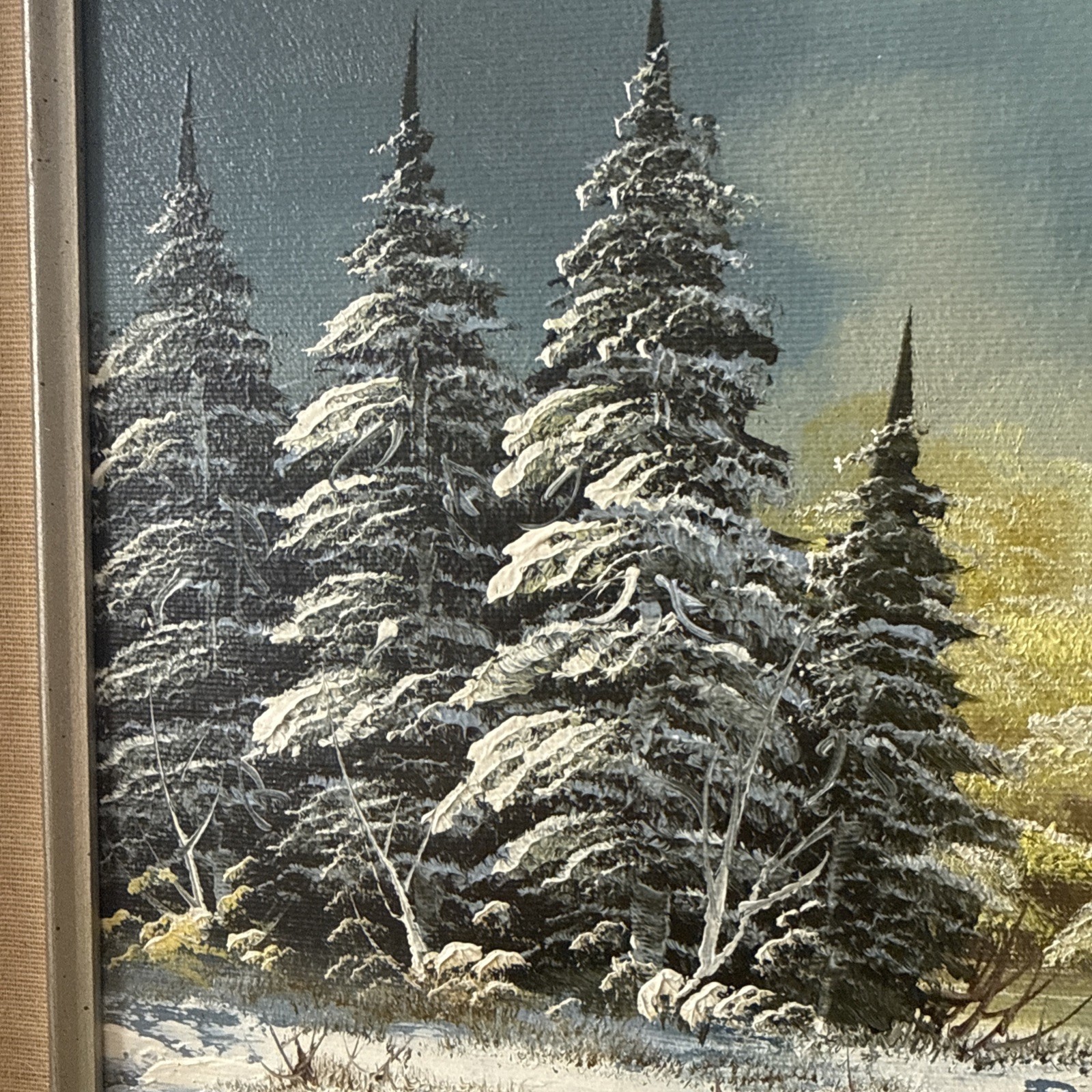 L HARDING PAINTING ON CANVAS / LANDSCAPE winter lake trees snow SIGNED FRAMED