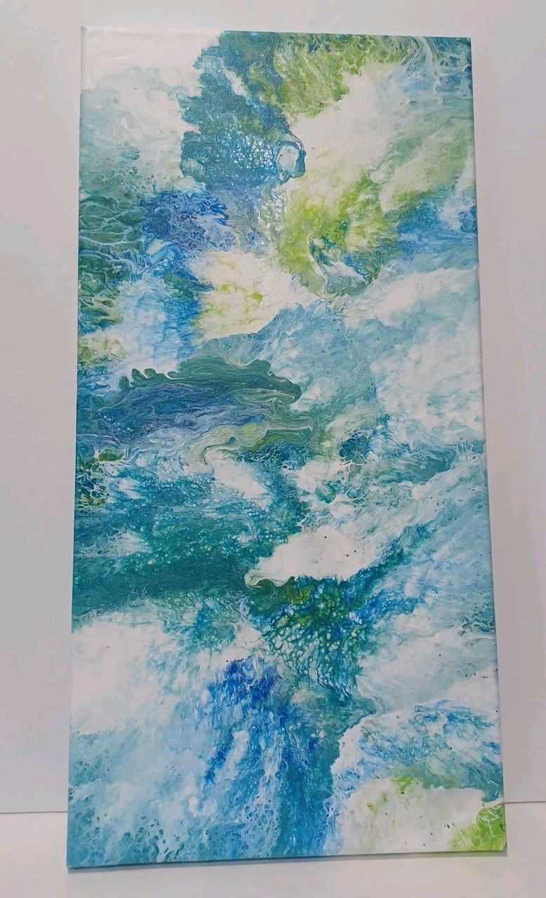 Abstract Water Scene , Acrylic Paint Pour Painting. 20×10. Artist BRENDA Newman