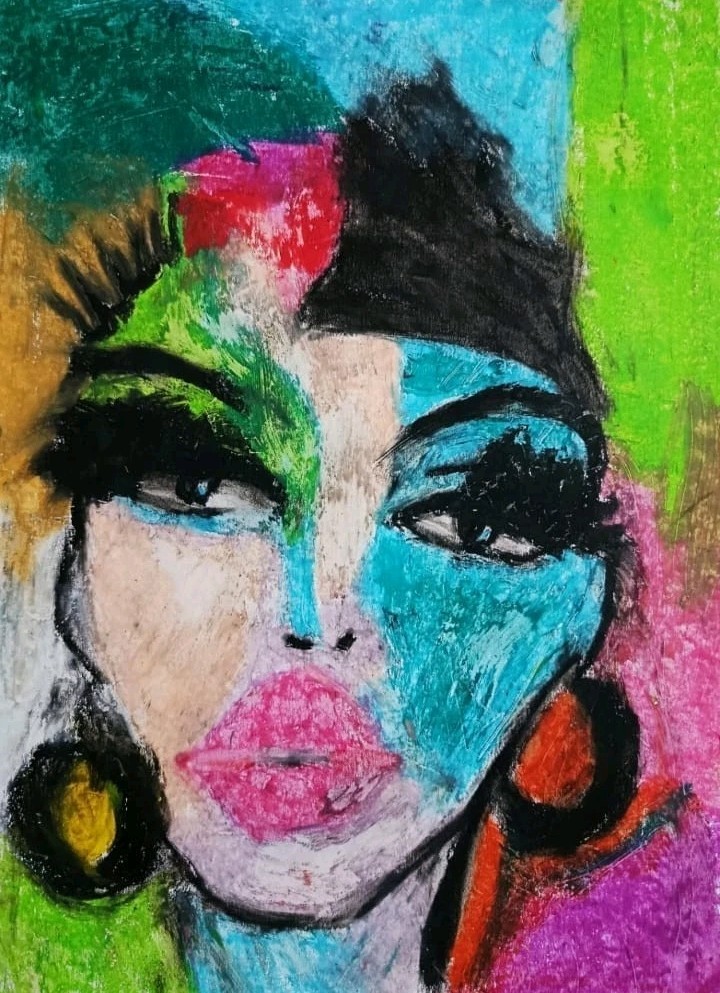 Portrait – Abstract Modern Art – Oil Chalk A4 Paper – Modern Art