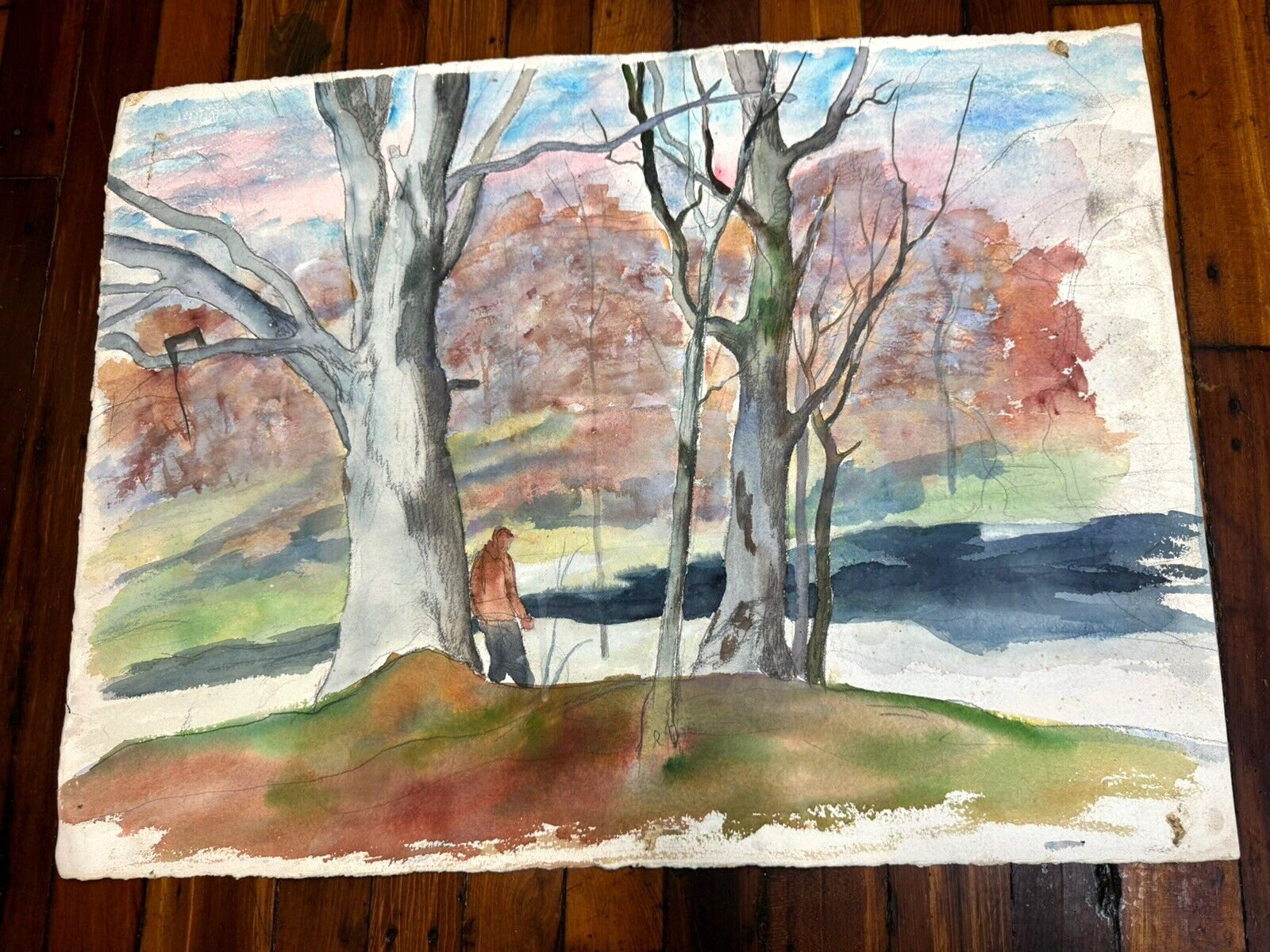 C.1960 Watercolor, Double Sided 30″ x 22.5″ Veritable Papier D’Arches Torchon