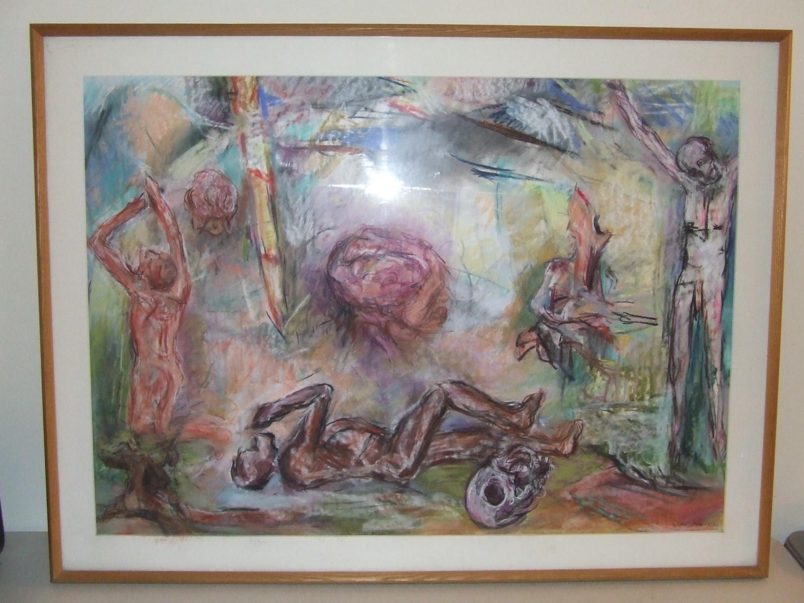 Huge Tortured Souls Framed Signed Pastel Painting by Listed Artist Suzanne Hodes