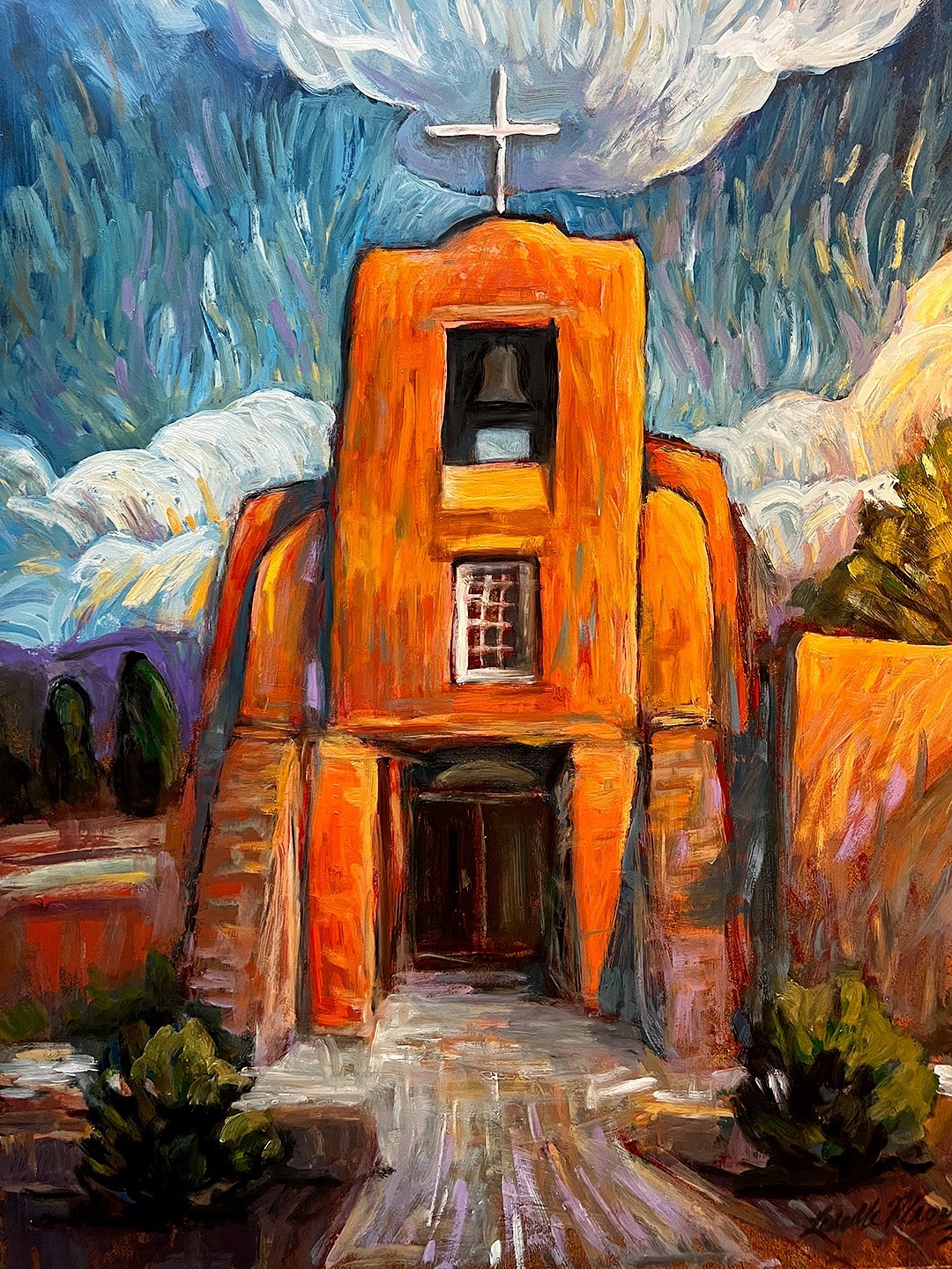 Original Oil Painting SAN MIGUEL Church impressionism Santa Fe New Mexico 20×16