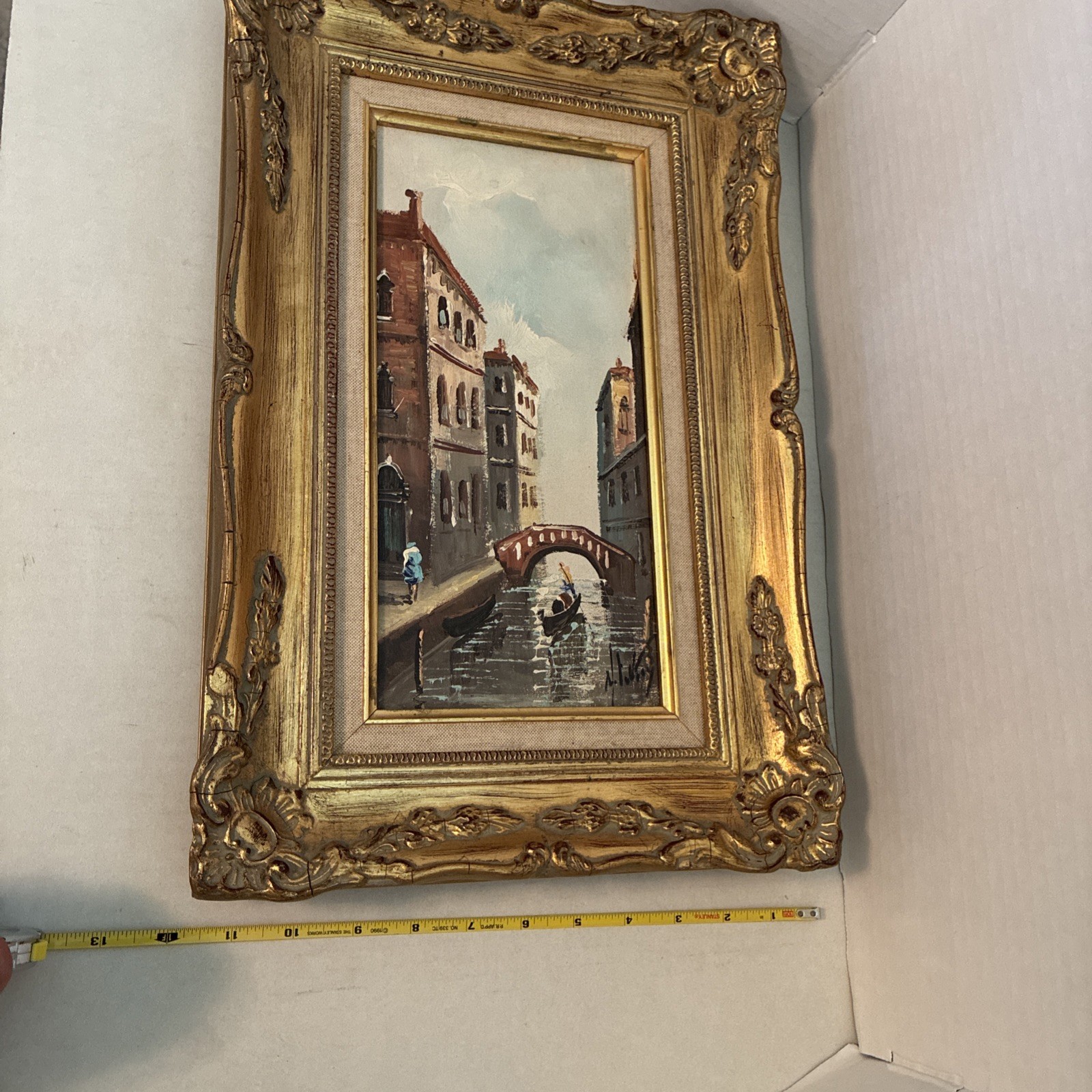 VTG Antonio DeVity Signed Oil on Canvas Painting. Gondola Scene 17×12 Gold Frame