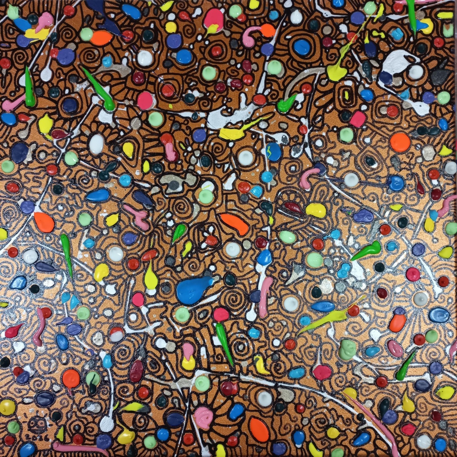 Glow in Dark, UV light active, Hand-painted Original 50×50 cm, 19,68×19,68 in
